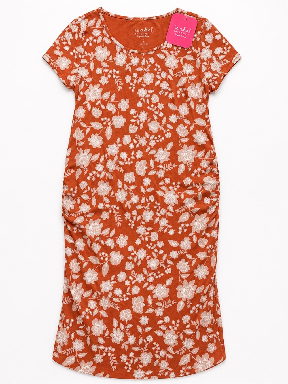 NWT Isabel Maternity Floral Burnt/Rust Orange Bodycon Dress Size L